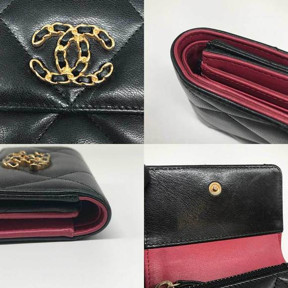 Chanel Small Flap Wallet Coco Mark Lambskin CHANEL Stitch Black Noir - Picture 4 of 5